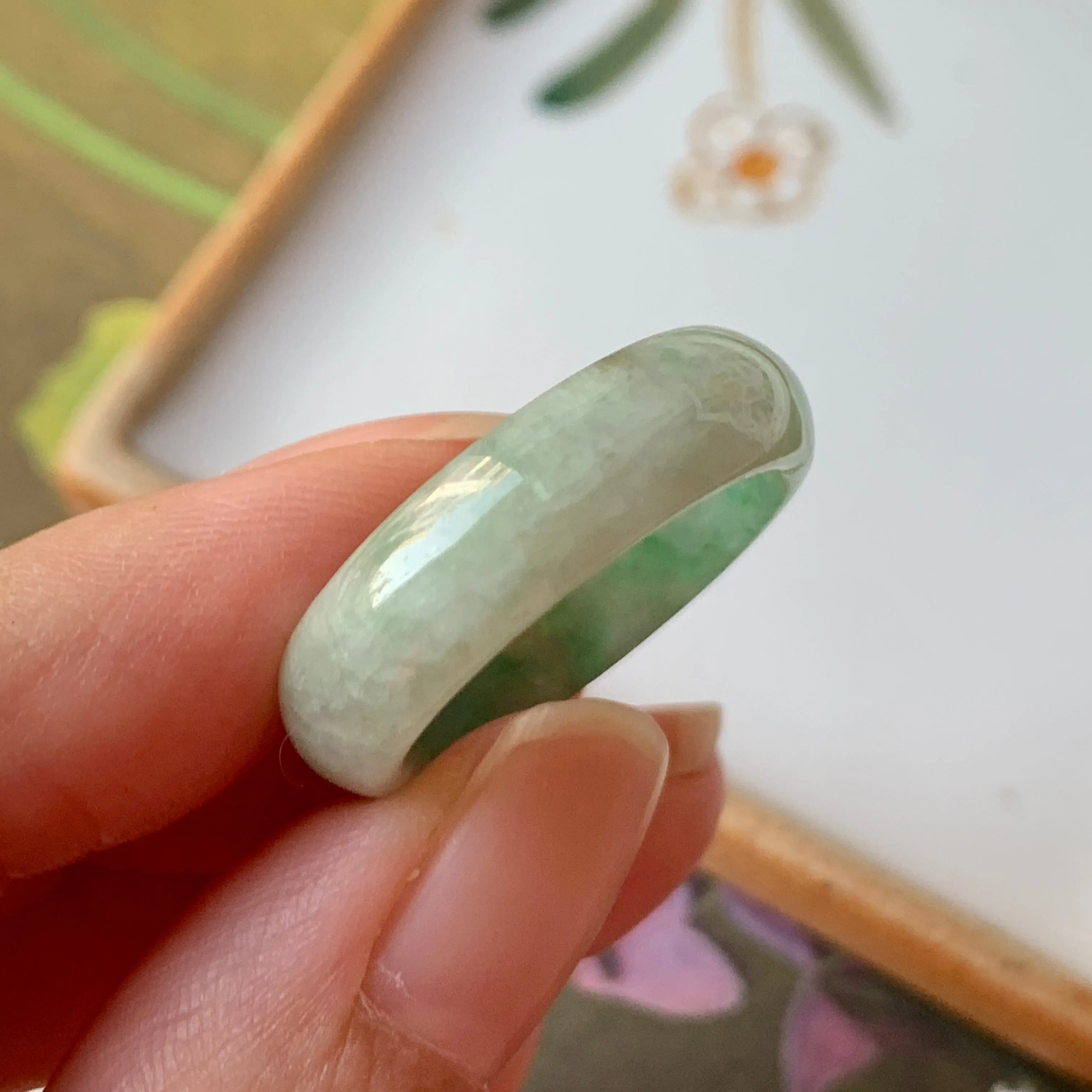 18.8mm A-Grade Natural Floral Imperial Green Jadeite Ring Band No.162148
