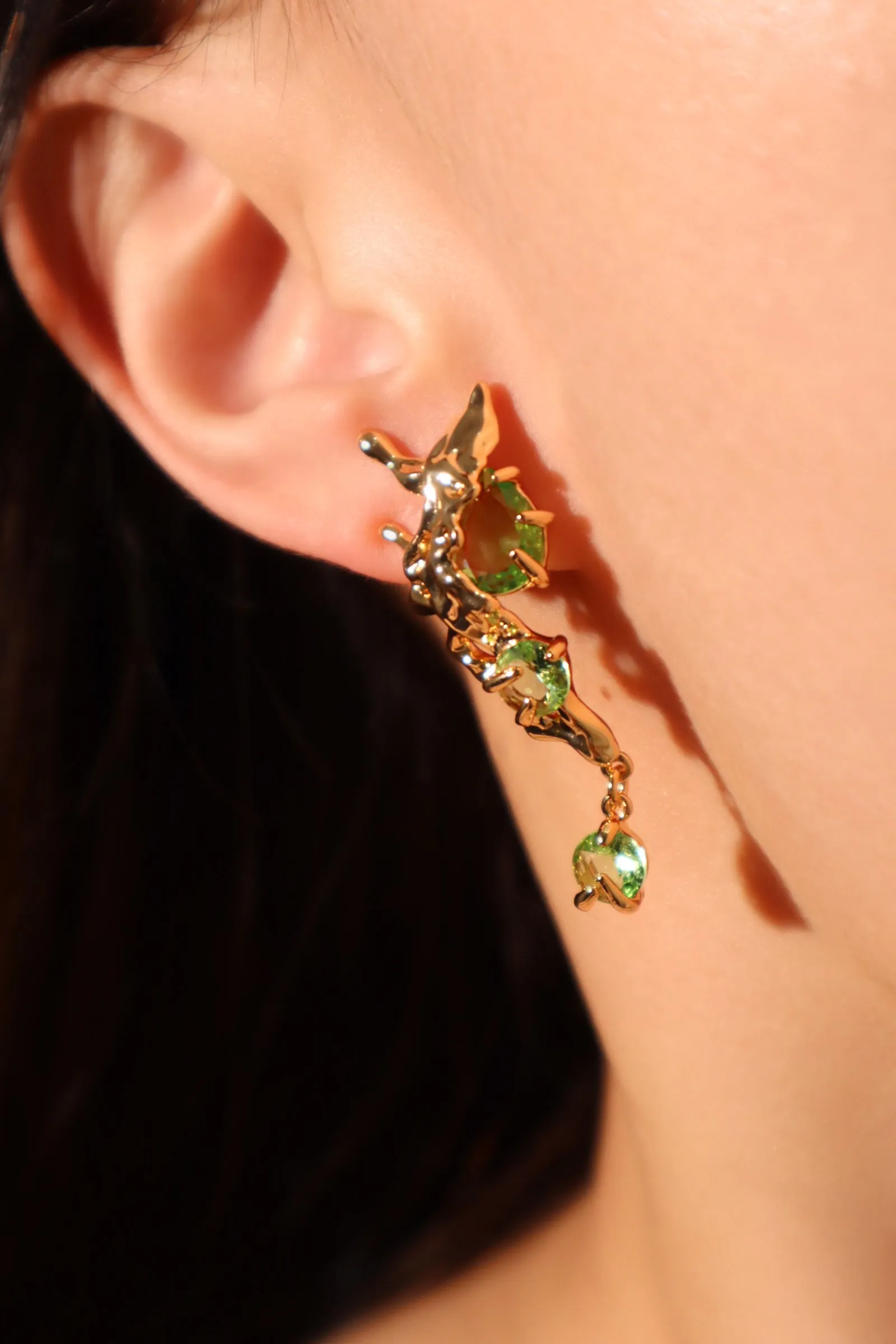 18K Real Gold Plated Green Gem Fairy Earrings
