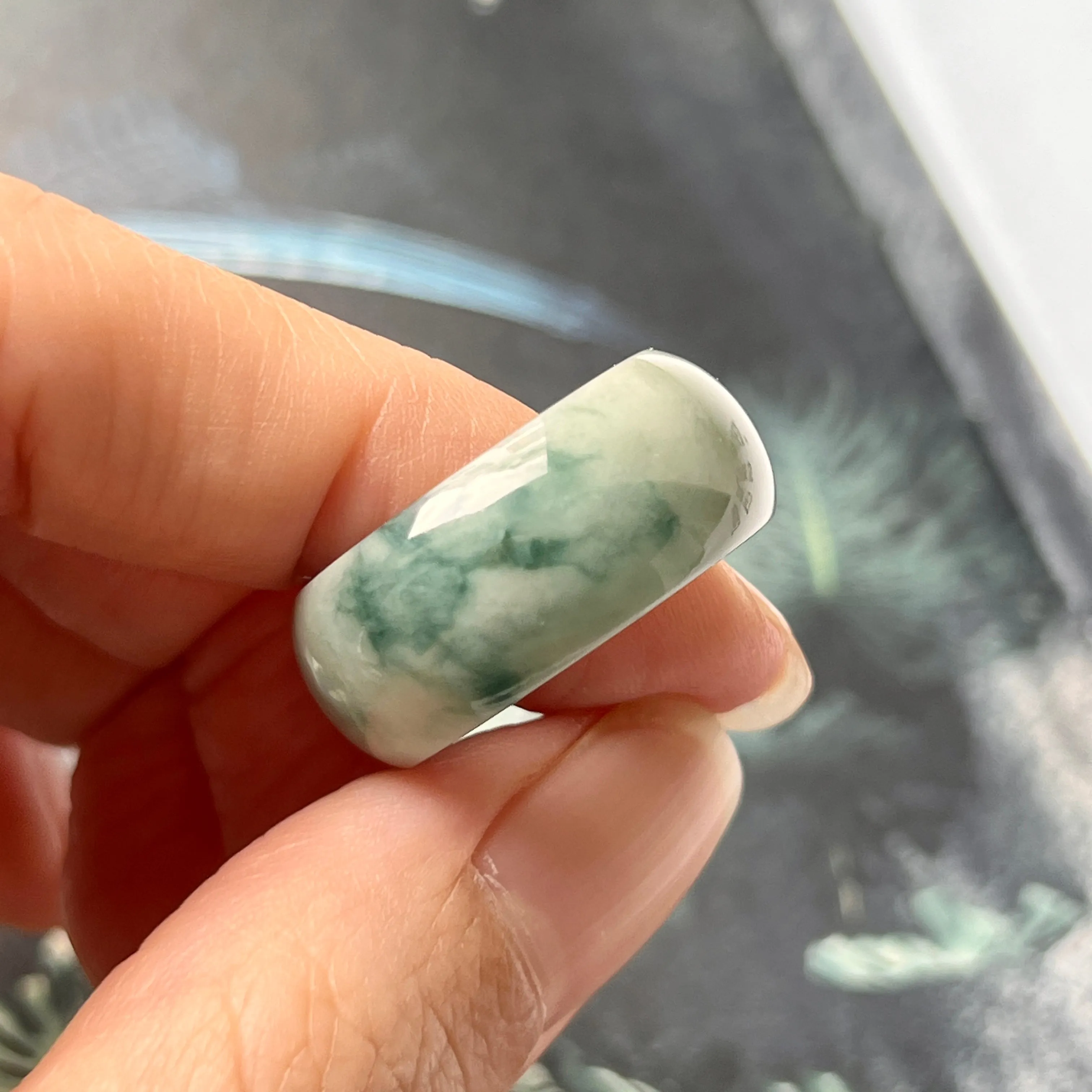 19.2mm A-Grade Natural Floral Jadeite Abacus Ring Band No.161663