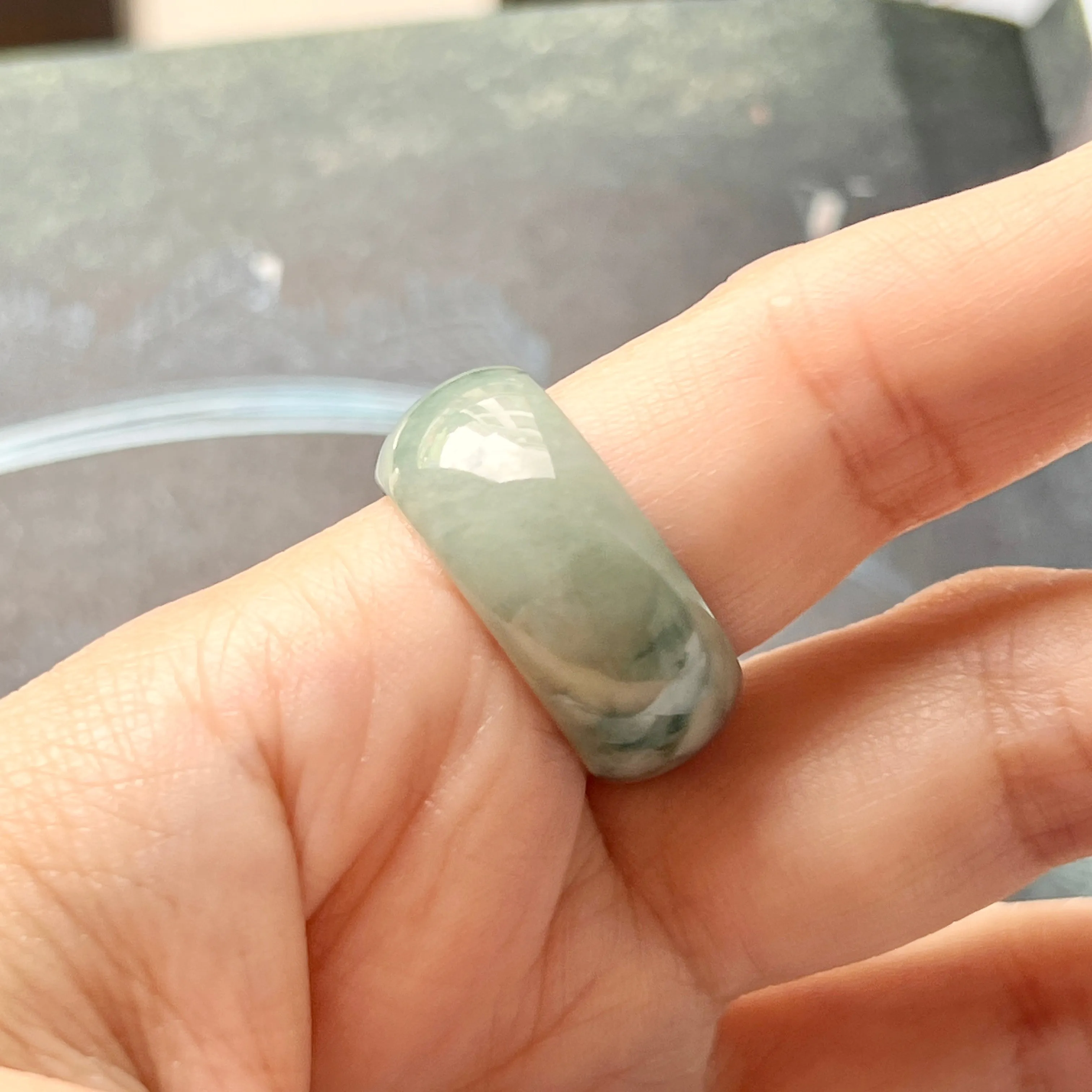 19.2mm A-Grade Natural Floral Jadeite Abacus Ring Band No.161663