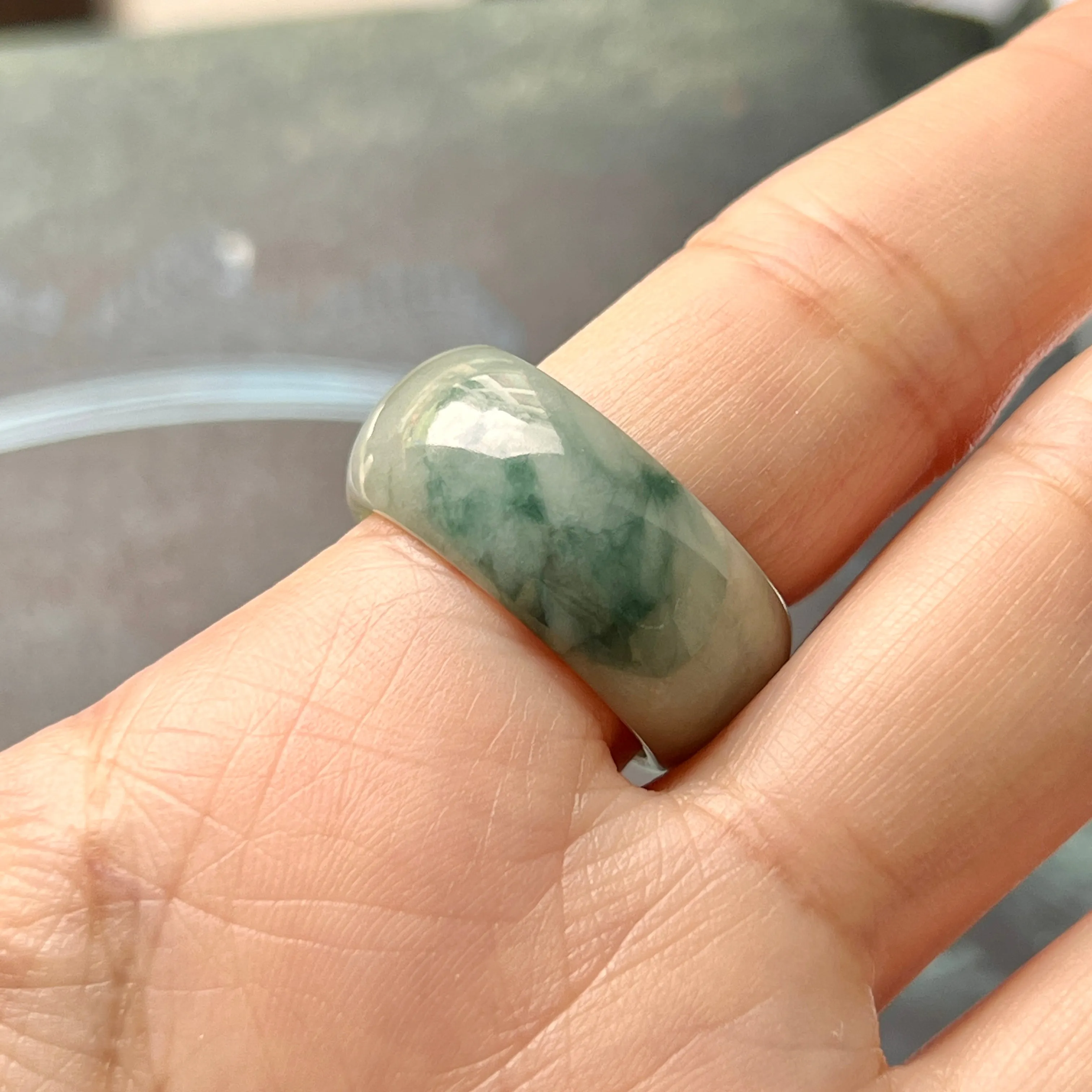 19.2mm A-Grade Natural Floral Jadeite Abacus Ring Band No.161663