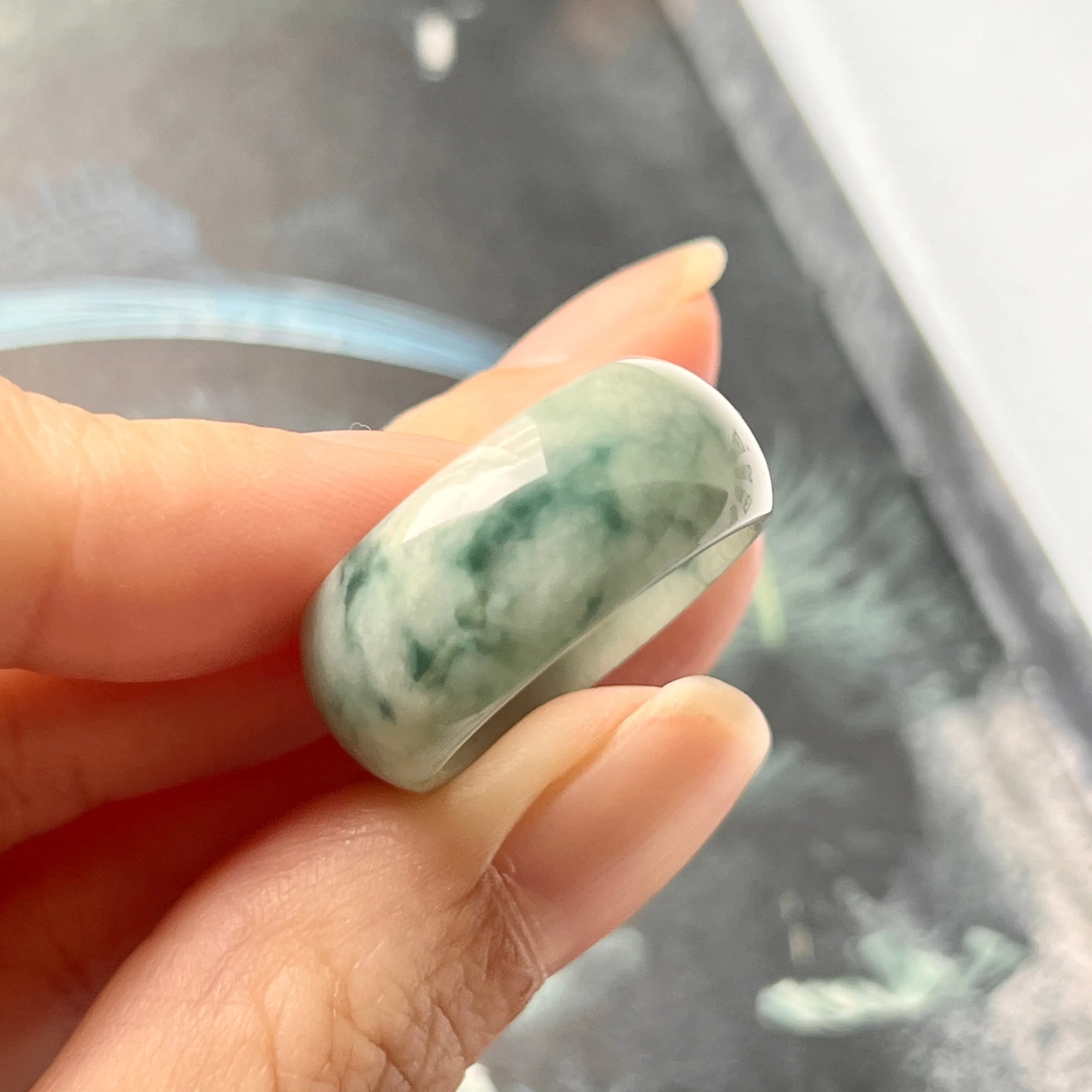 19.2mm A-Grade Natural Floral Jadeite Abacus Ring Band No.161663