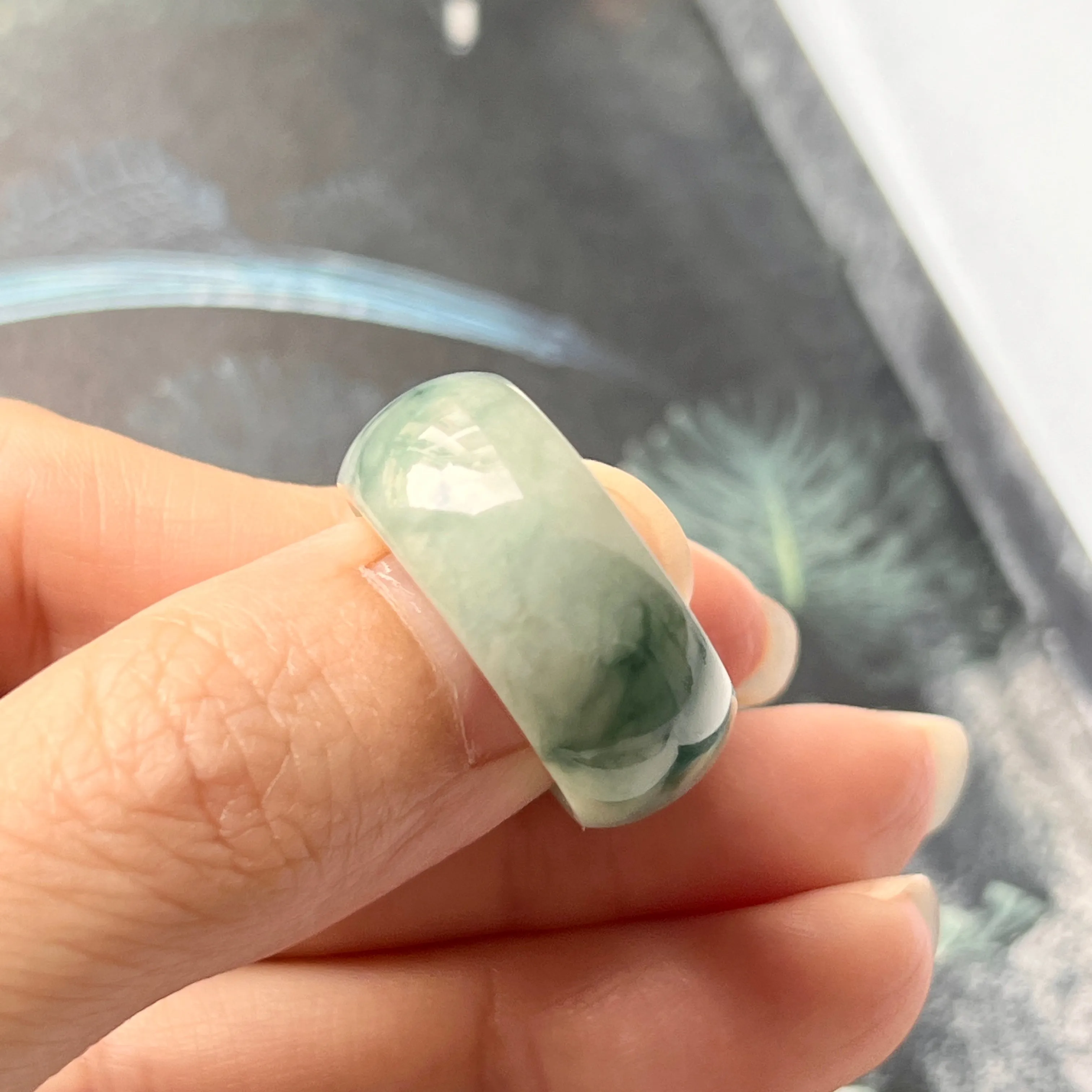 19.2mm A-Grade Natural Floral Jadeite Abacus Ring Band No.161663