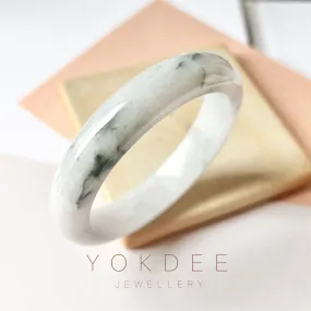 53.2 mm A-Grade Natural Lavender Bluish Green Floral Jadeite Modern Round Bangle No.151983