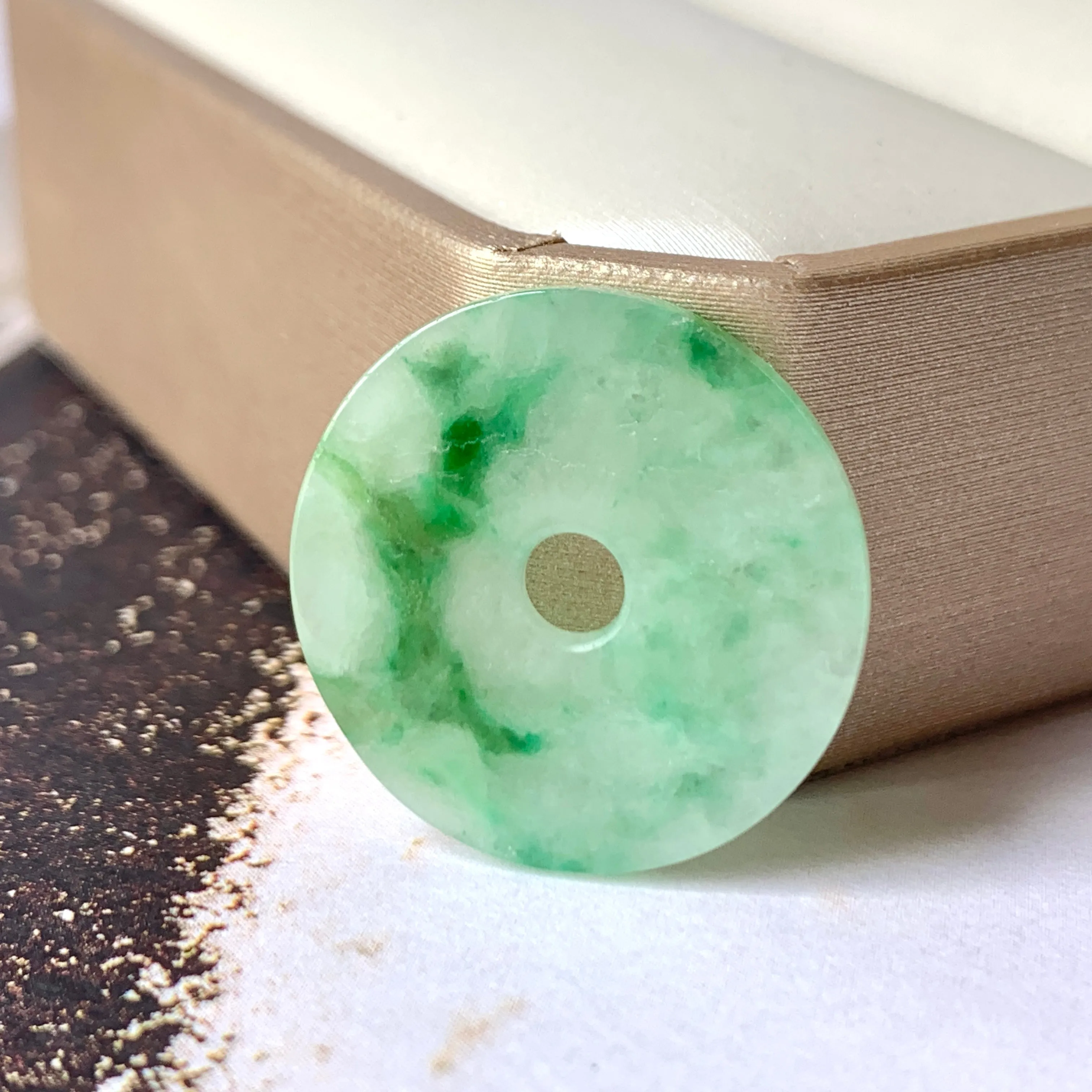 A-Grade Floral Imperial Green Jadeite Donut Pendant No.171425
