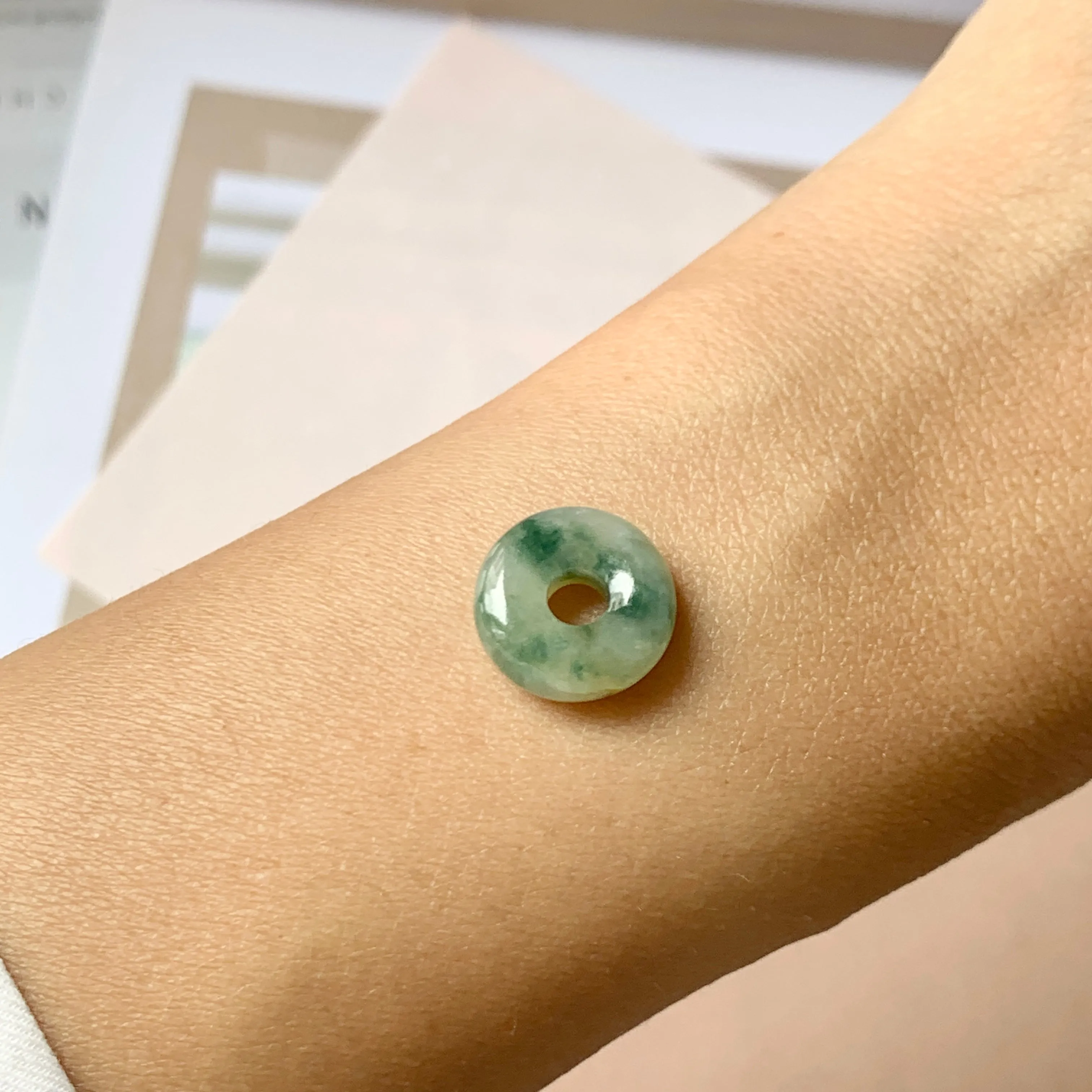 A-Grade Natural Floral Jadeite Donut Pendant No.220646