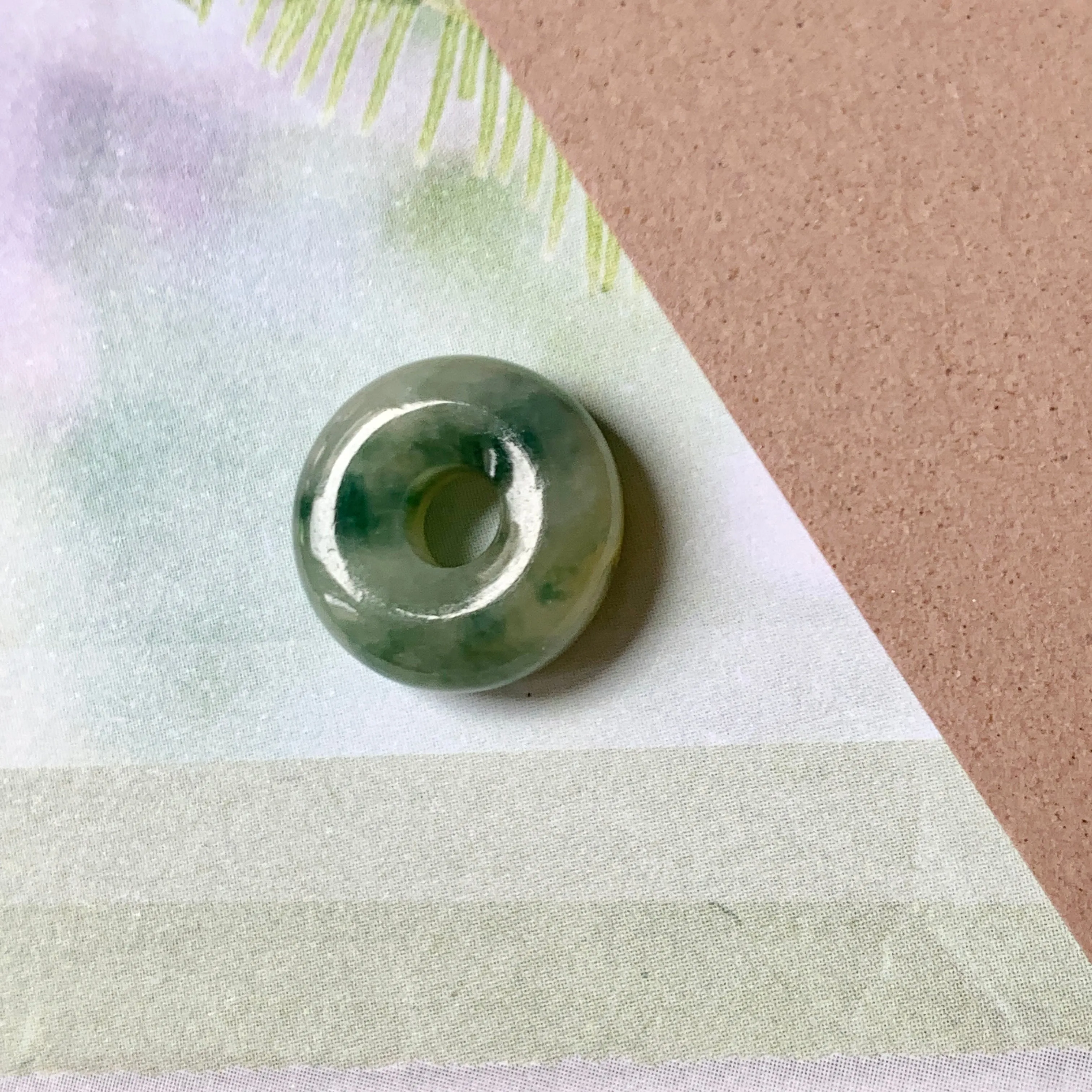 A-Grade Natural Floral Jadeite Donut Pendant No.220646