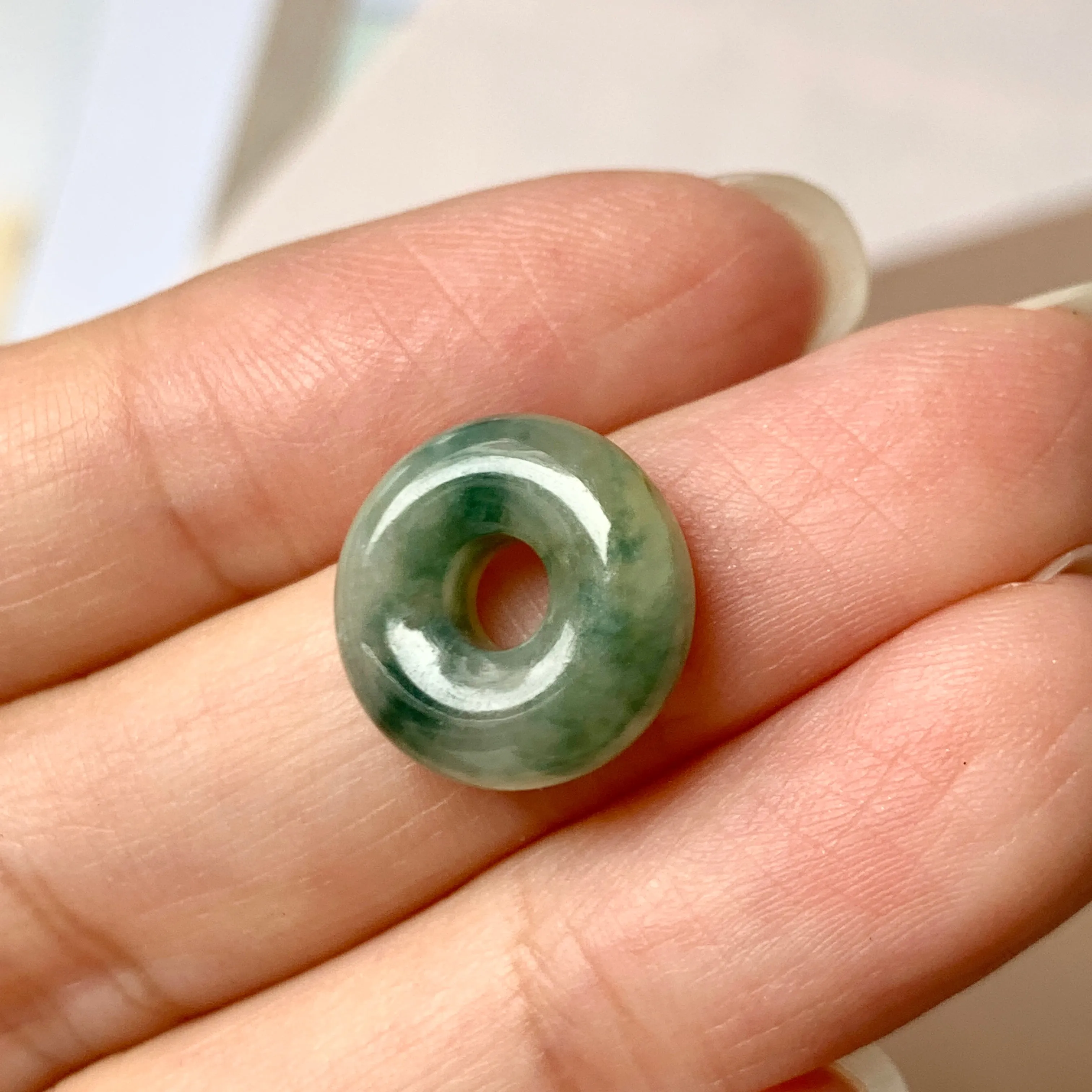 A-Grade Natural Floral Jadeite Donut Pendant No.220646