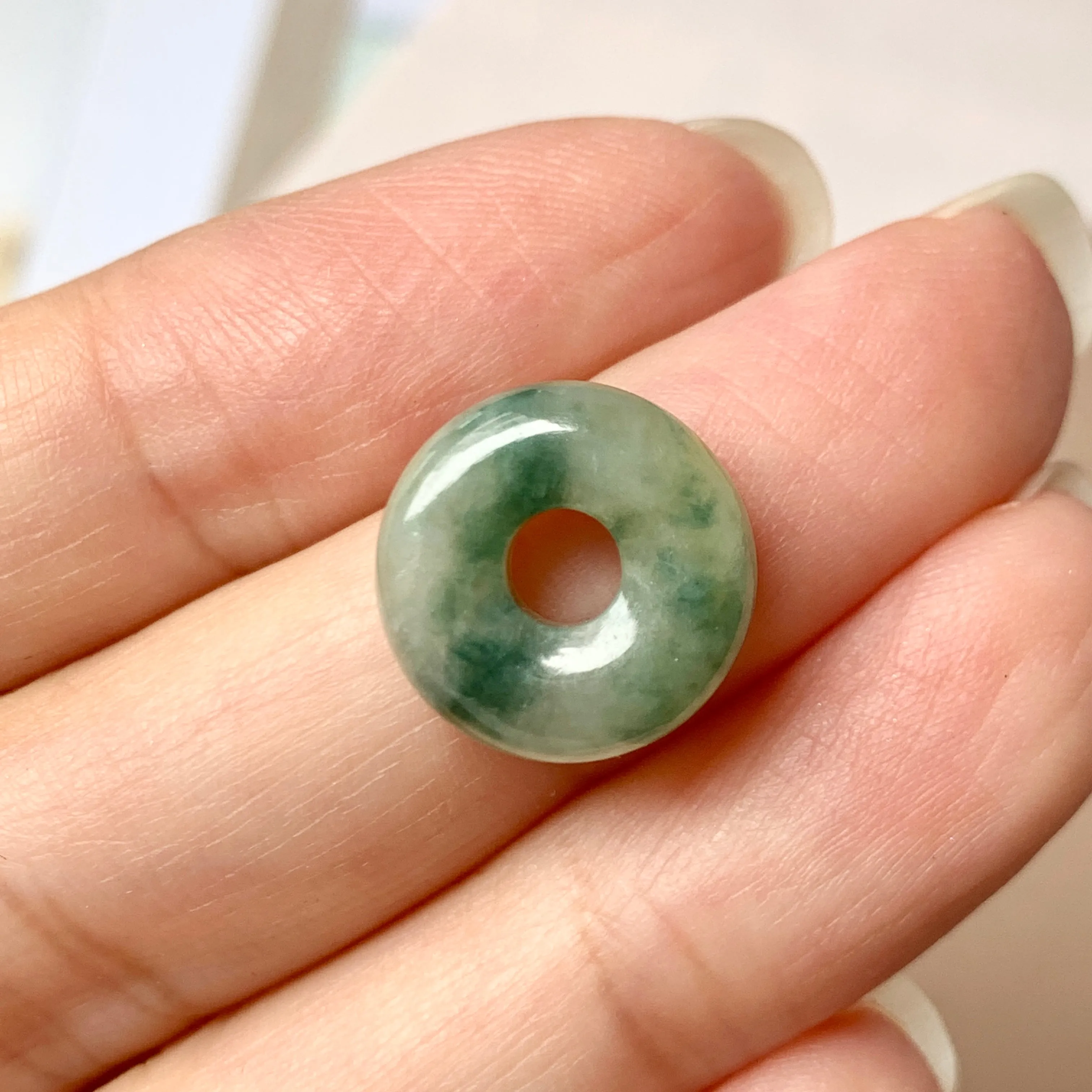 A-Grade Natural Floral Jadeite Donut Pendant No.220646