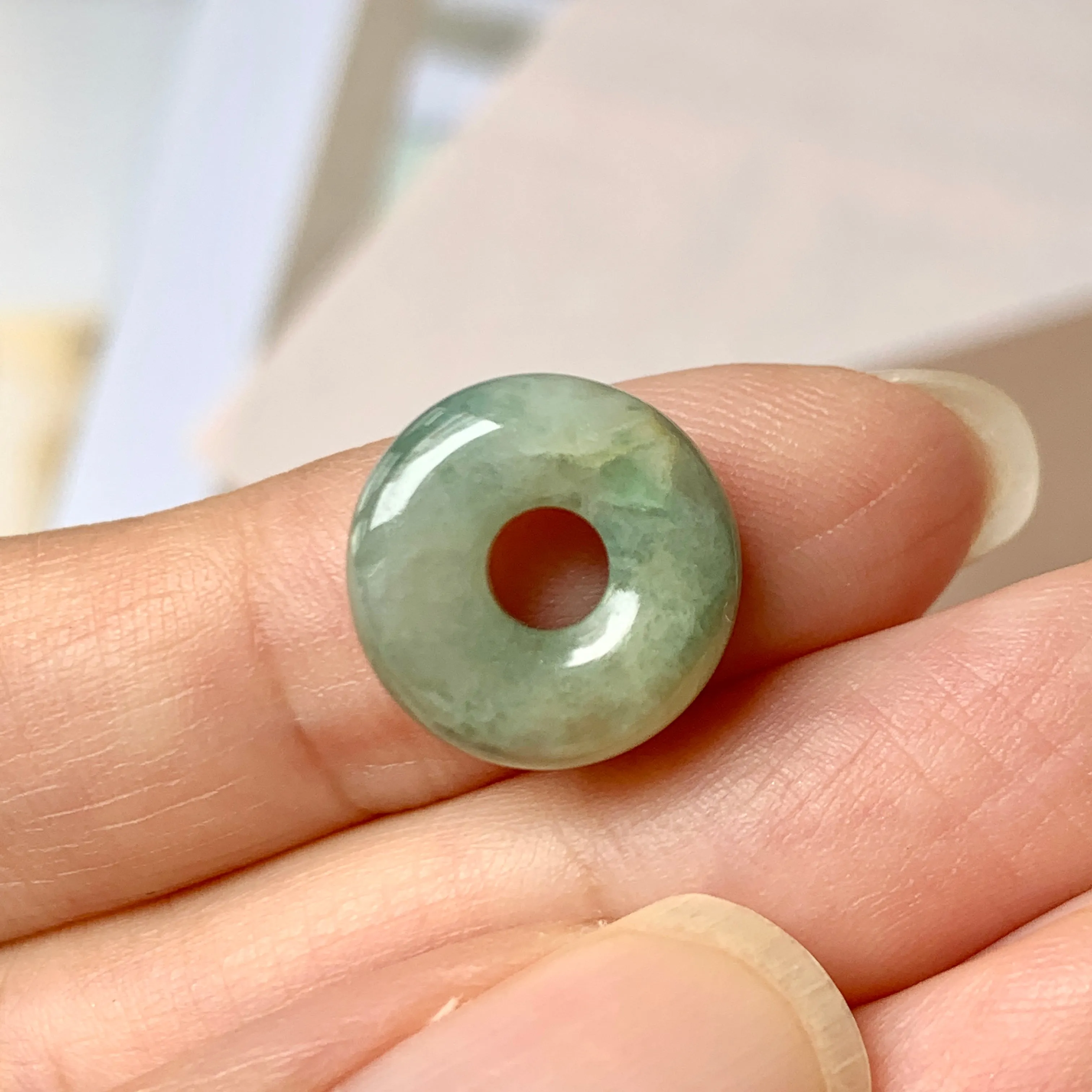 A-Grade Natural Floral Jadeite Donut Pendant No.220646
