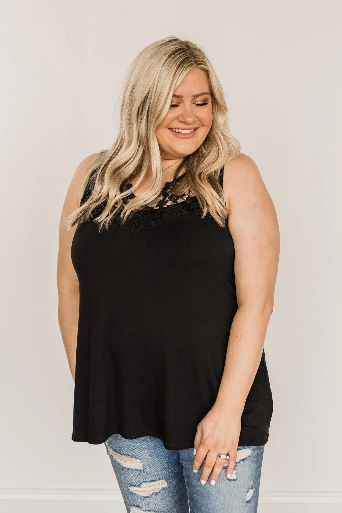 A Shining Moment Lace Tank Top- Black