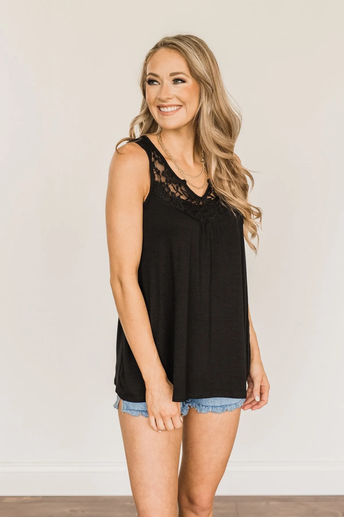 A Shining Moment Lace Tank Top- Black