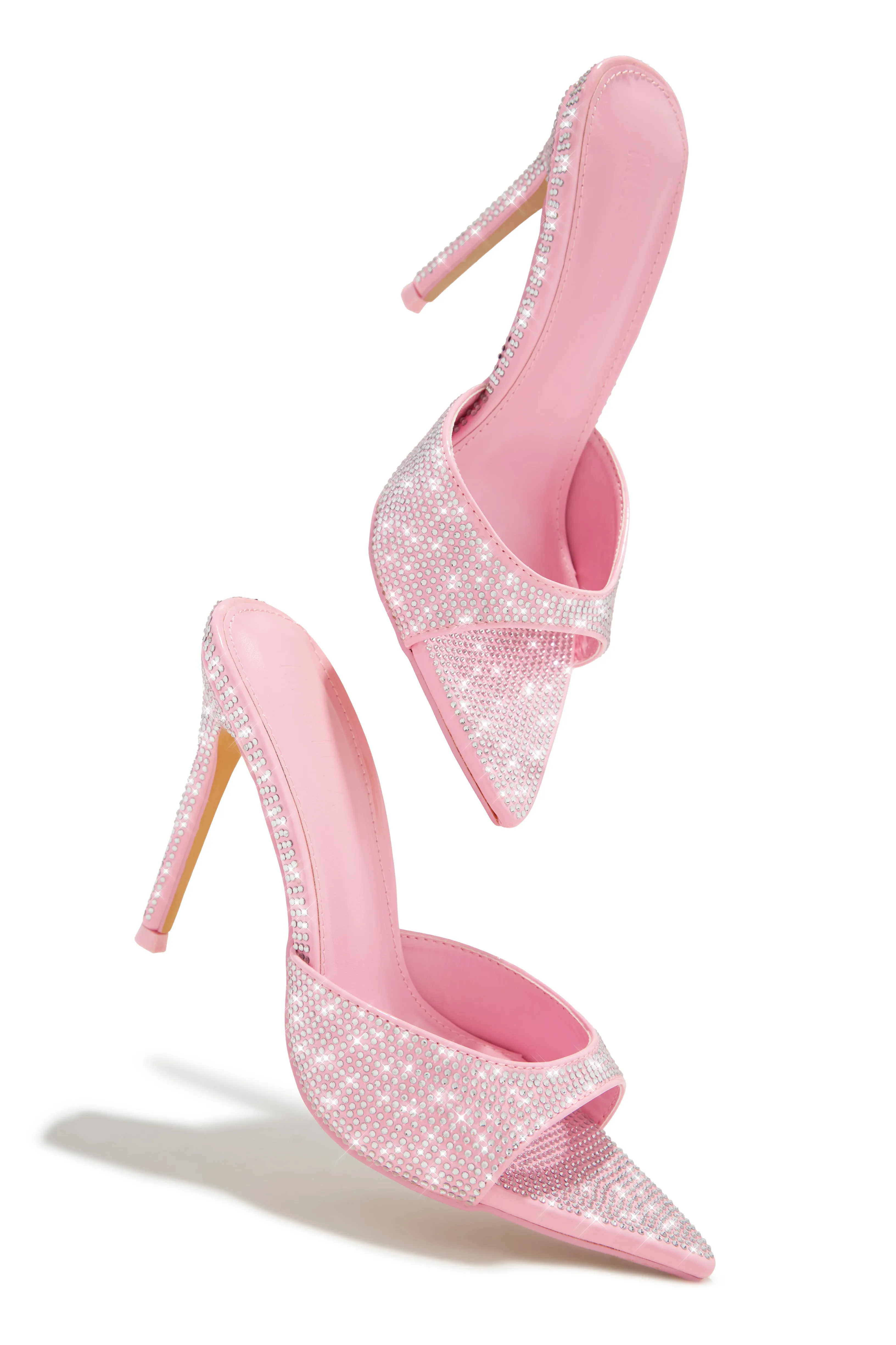 Amiah Embellished High Heel Mules - Pink