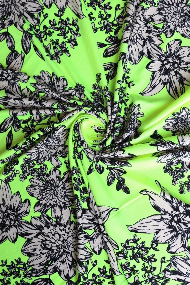 Betsy Floral on Neon Yellow Double Brushed Poly