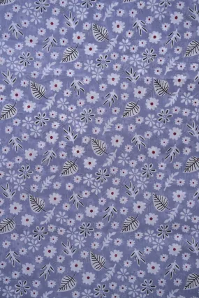 Big Width "56" White Small Floral Digital Print On Light Blue Grey Georgette Fabric