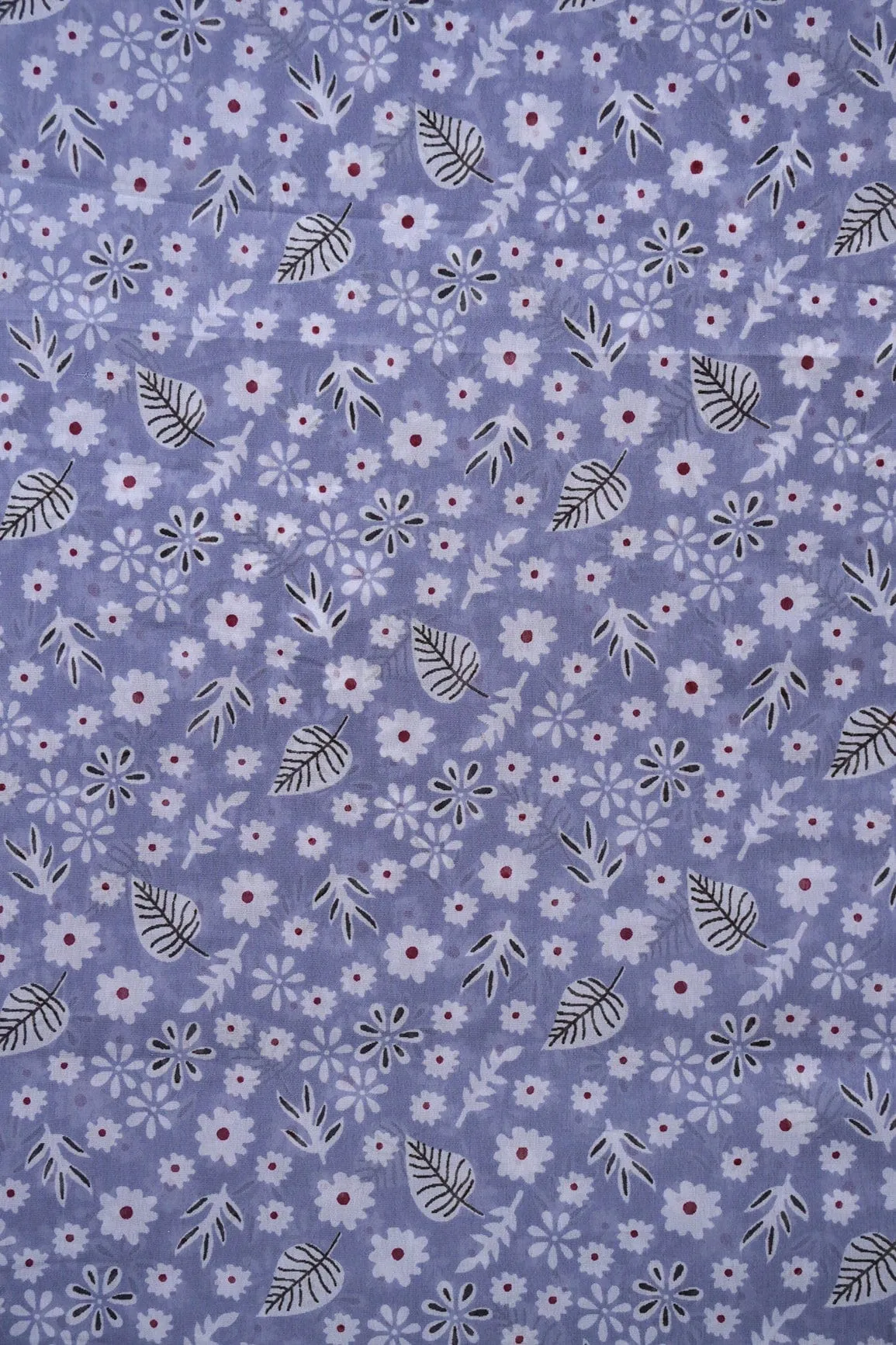 Big Width "56" White Small Floral Digital Print On Light Blue Grey Georgette Fabric