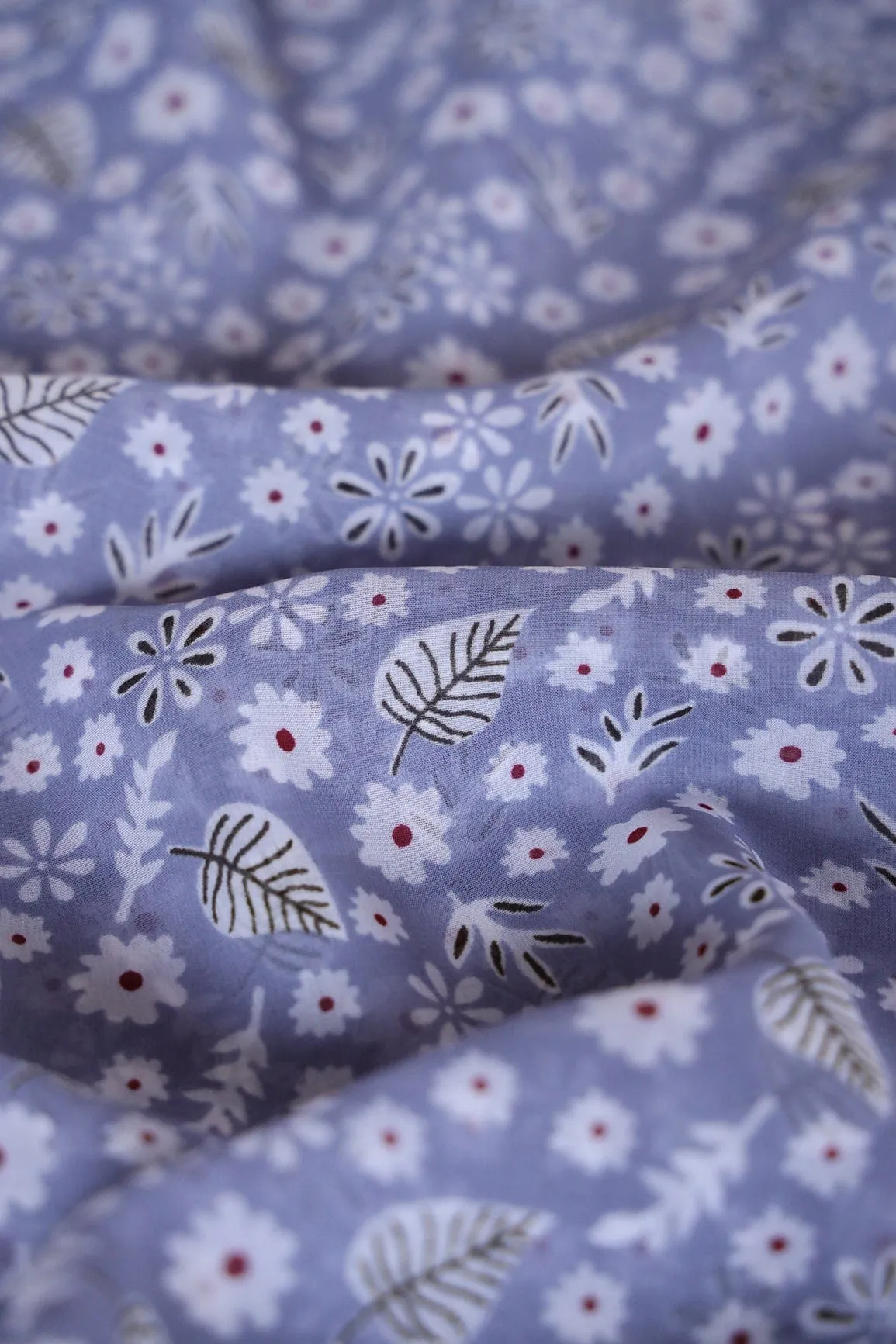 Big Width "56" White Small Floral Digital Print On Light Blue Grey Georgette Fabric