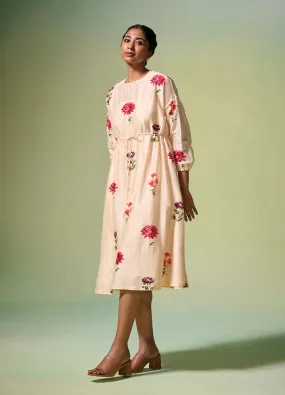 Chanderi Beige Floral Dress