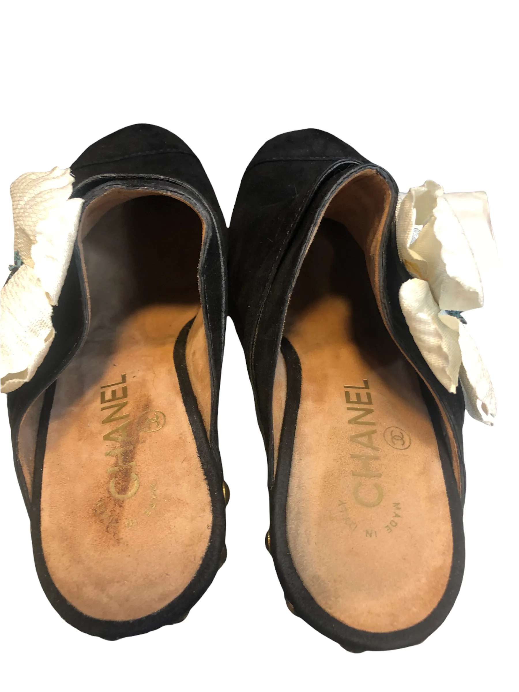 Chanel Black Suede Block Heel Clogs - UK 6