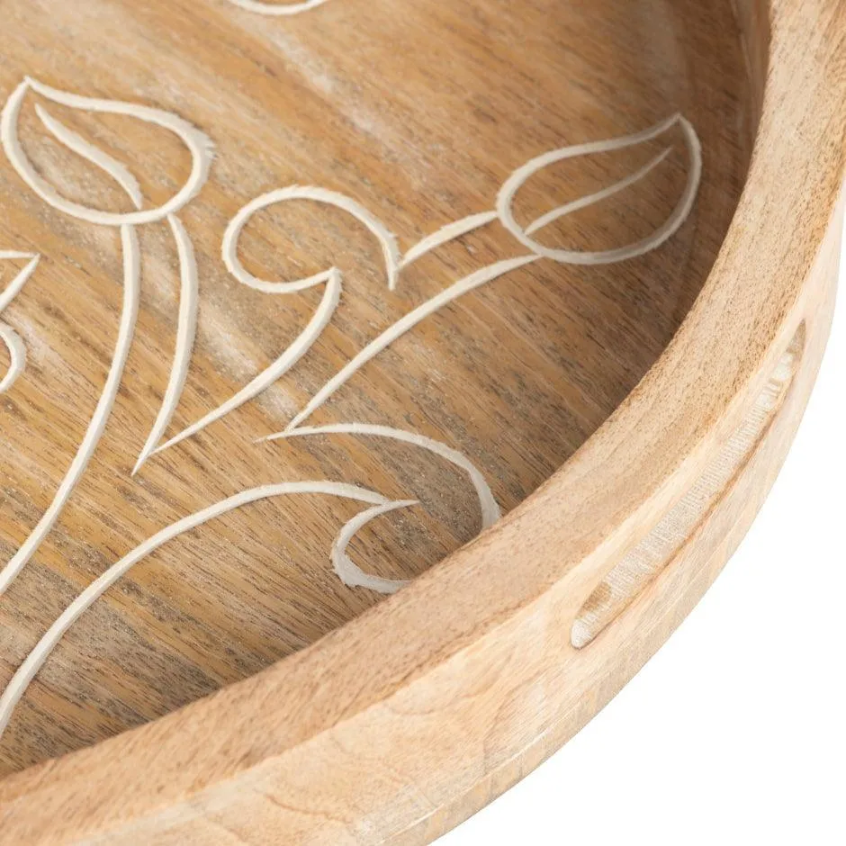 Floral Carved Bohemian Trays - Set of 2