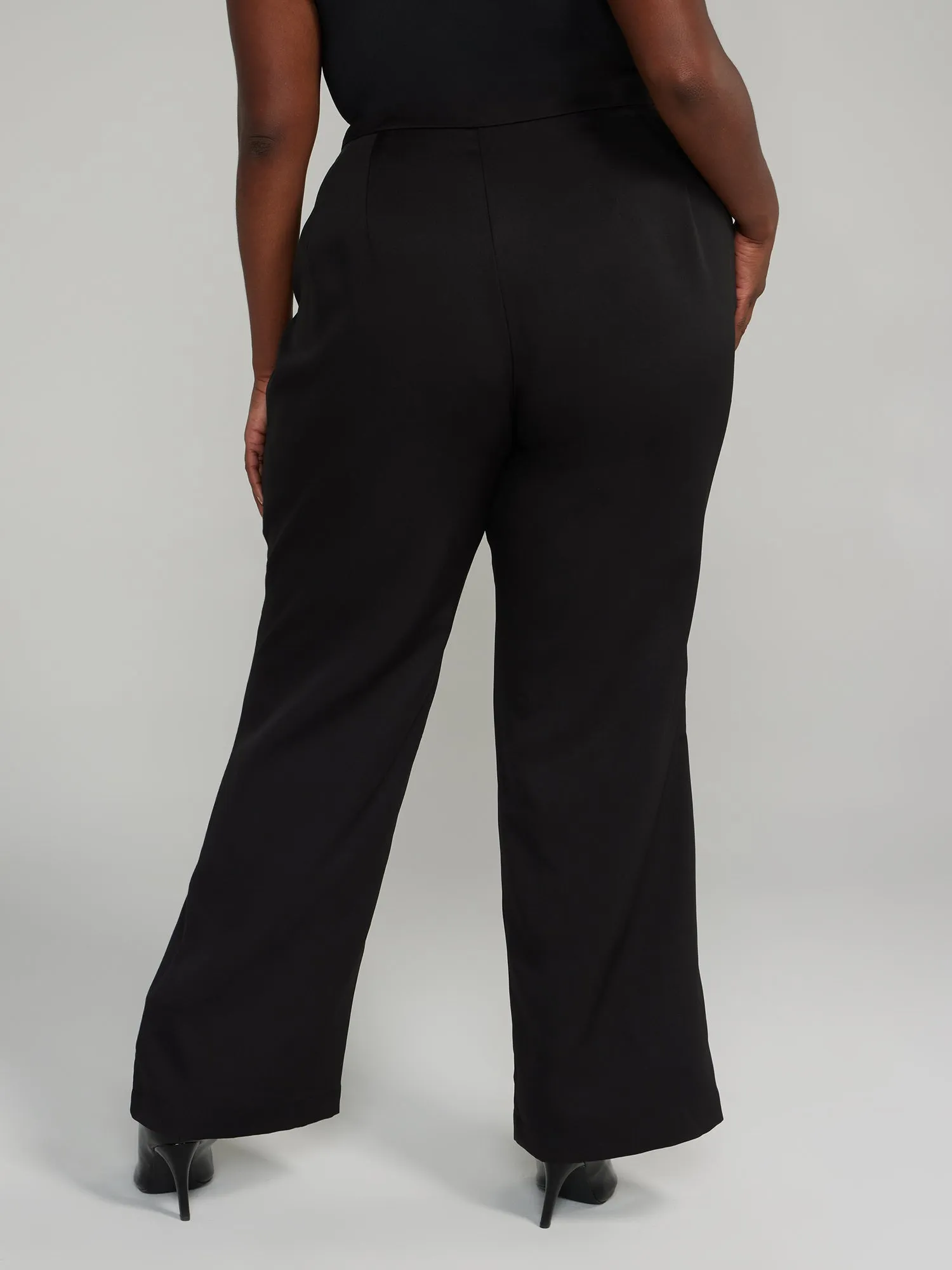High-Rise Button Detail Flare Leg Pants