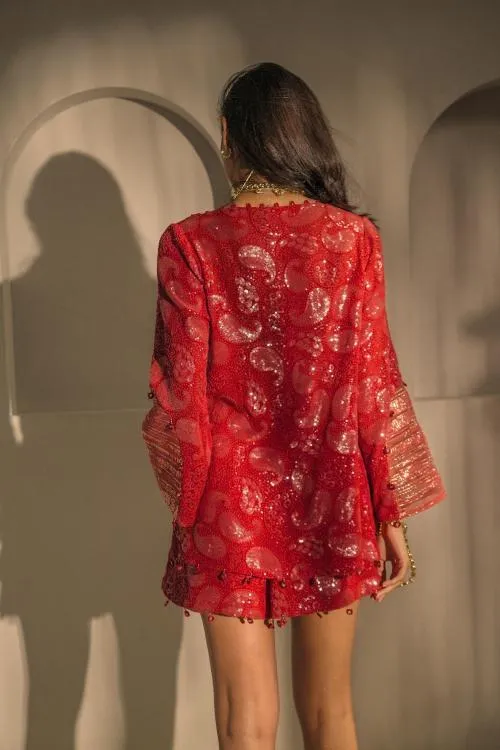 RUBY RED CHICKANKARI SHORTS