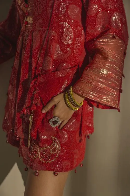 RUBY RED CHICKANKARI SHORTS