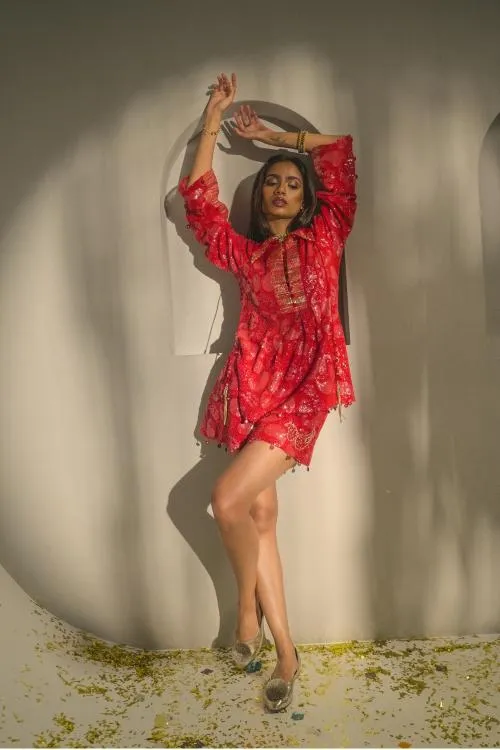 RUBY RED CHICKANKARI SHORTS