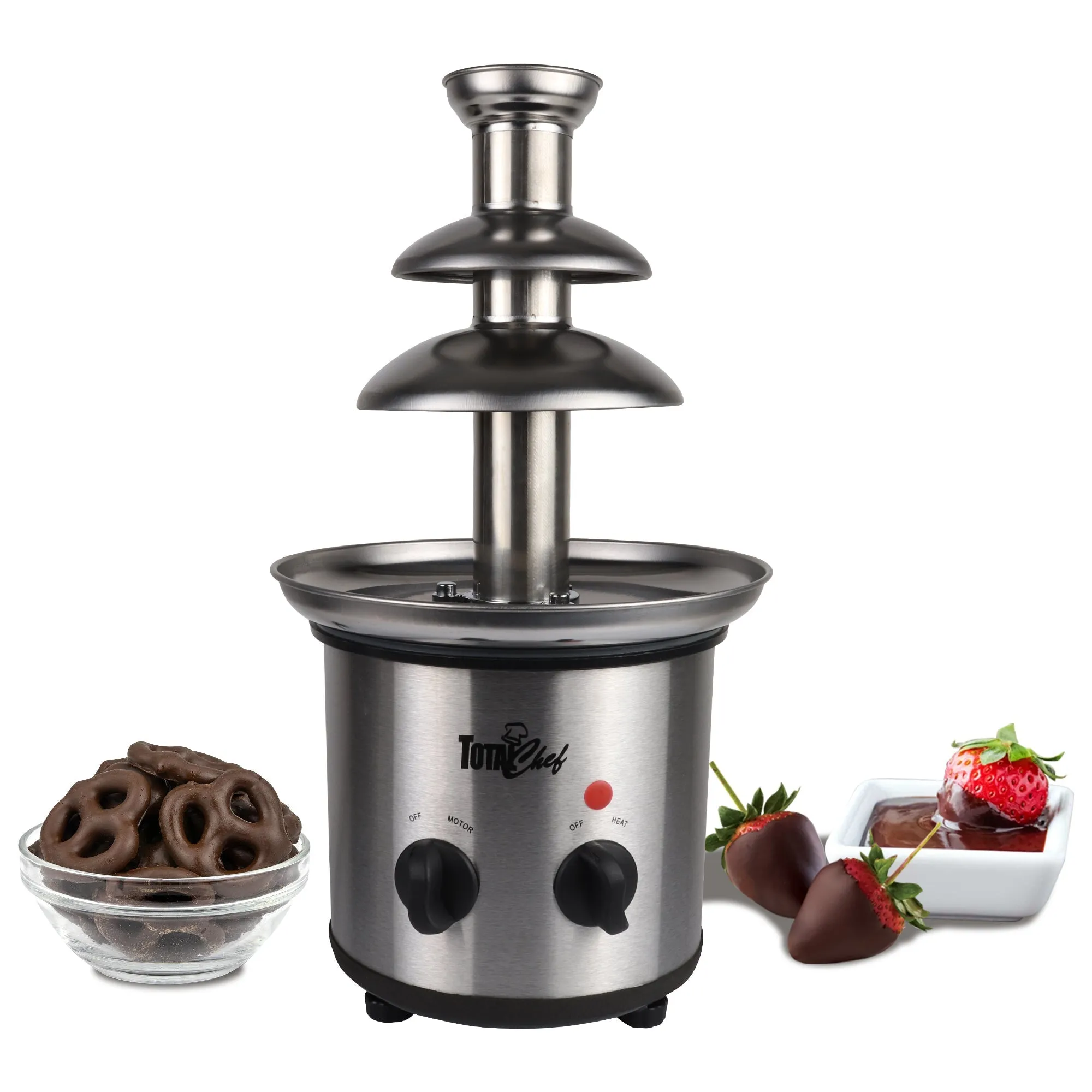 Total Chef 3 Tier Chocolate Fountain, Huge 1.5 lbs (680 g) Capacity, Adjustable Temperature Electric Chocolate Fondue Machine, Easy to Assemble, Ideal for Birthday Party, Buffet, Family Gathering
